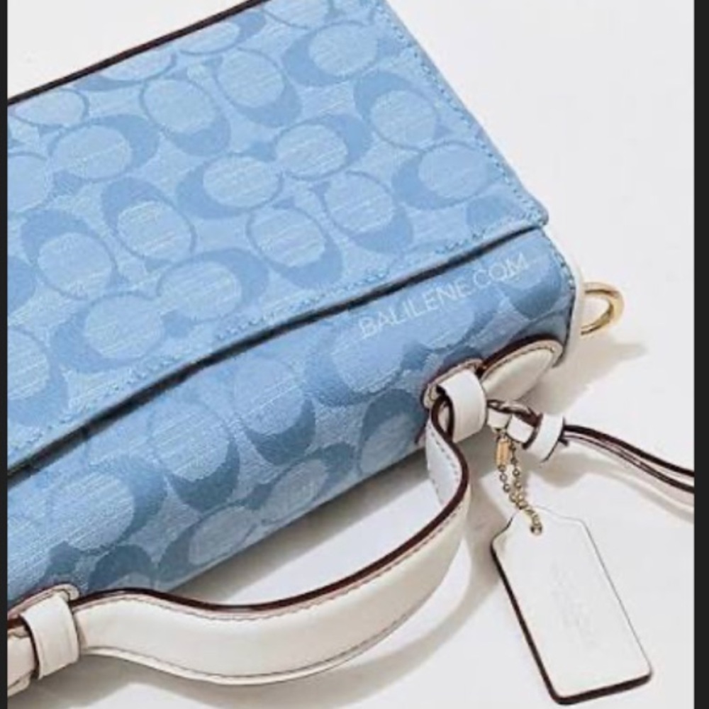 NWT Coach Kleo Top Handle In Signature Chambray blue and white leather Strap - Picture 5 of 8